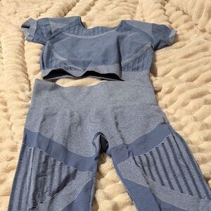 Seamless Knit Two-Piece Active Set in Dusty Blue